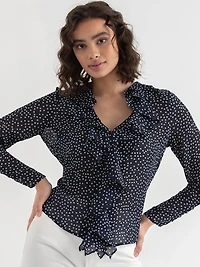 Long Sleeve Ruffle Blouse Salute Dot Print