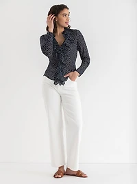 Long Sleeve Ruffle Blouse Salute Dot Print