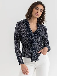 Long Sleeve Ruffle Blouse Salute Dot Print