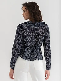 Long Sleeve Ruffle Blouse Salute Dot Print