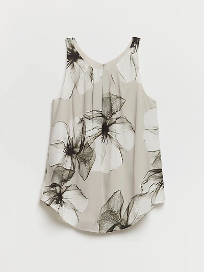 Paulina Pleat Neck Sleeveless Blouse Inky Florals