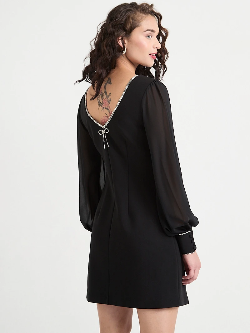 Diamonte Bow A-Line Mini Dress