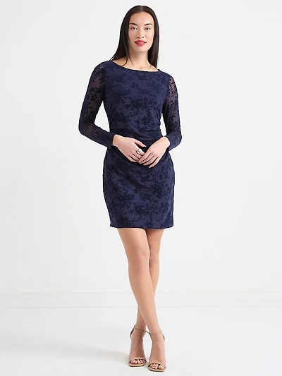 Mesh Burnout Long Sleeve Mini Dress