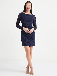 Mesh Burnout Long Sleeve Mini Dress