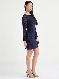 Mesh Burnout Long Sleeve Mini Dress