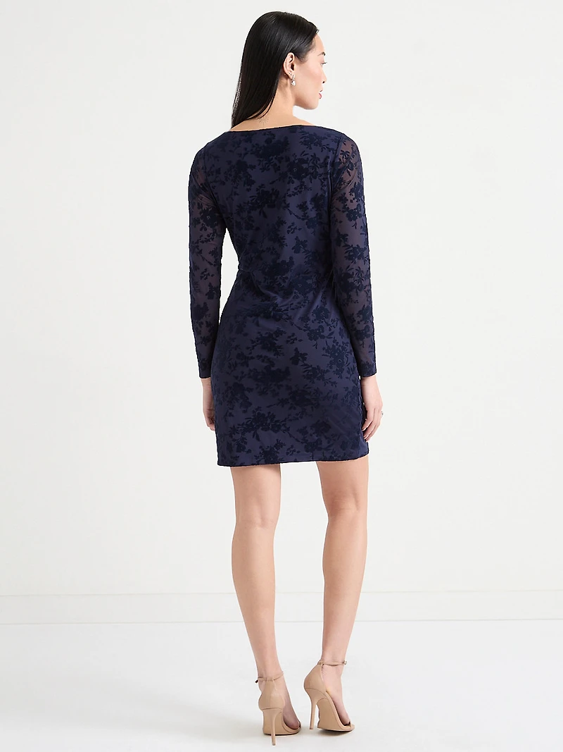 Mesh Burnout Long Sleeve Mini Dress