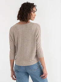 Easy V-Neck Hacci Knit Top Brown