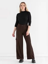 Cargo Wide Leg Crepe Pant Coffee Bean