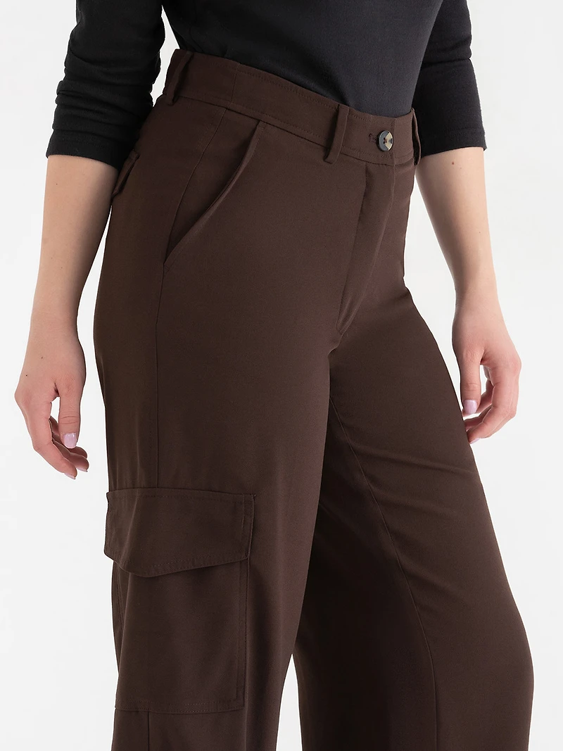 Cargo Wide Leg Crepe Pant Coffee Bean