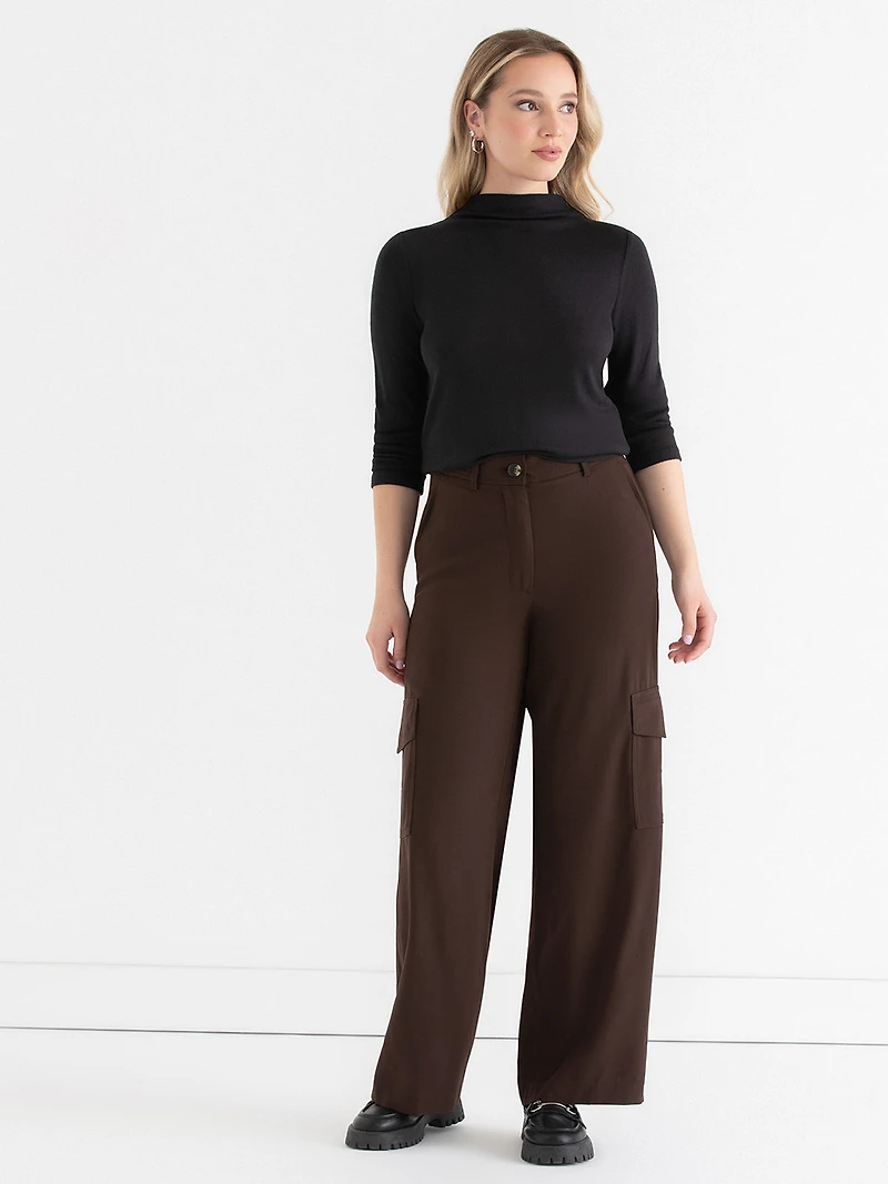 Cargo Wide Leg Crepe Pant Coffee Bean