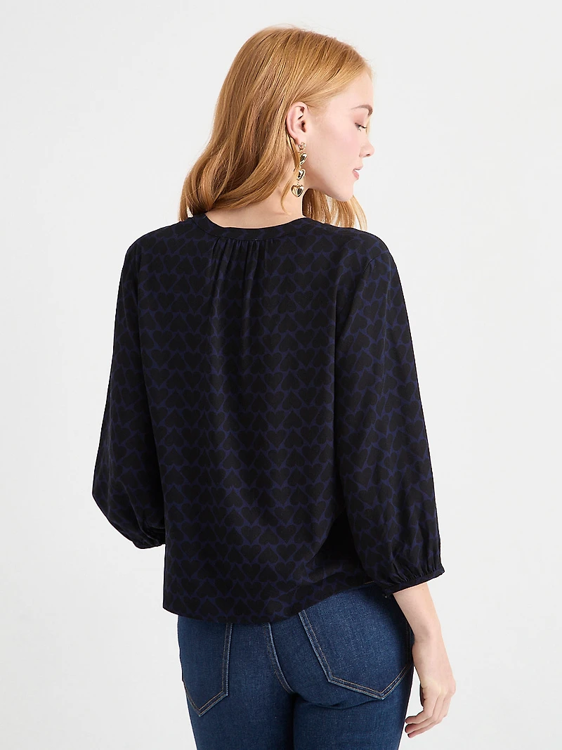 Bubble Sleeve Henley Blouse