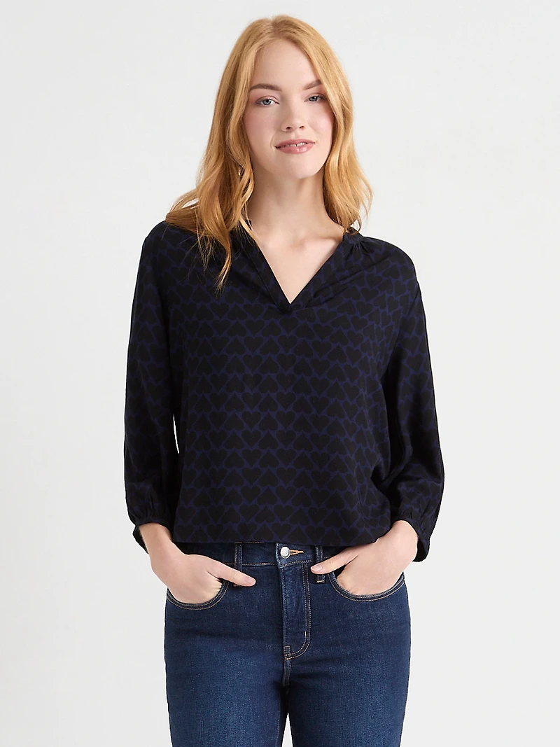 Bubble Sleeve Henley Blouse