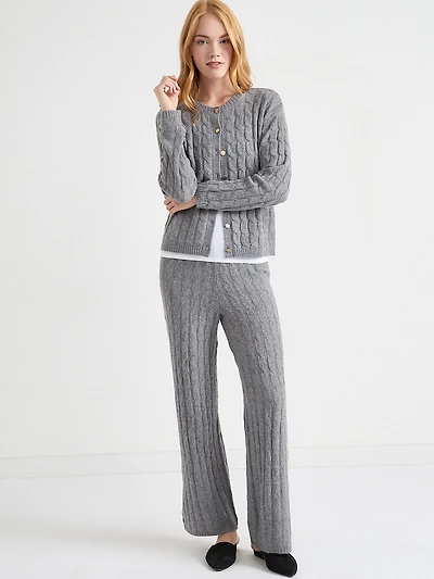 Crew Neck Cable Knit Cardigan