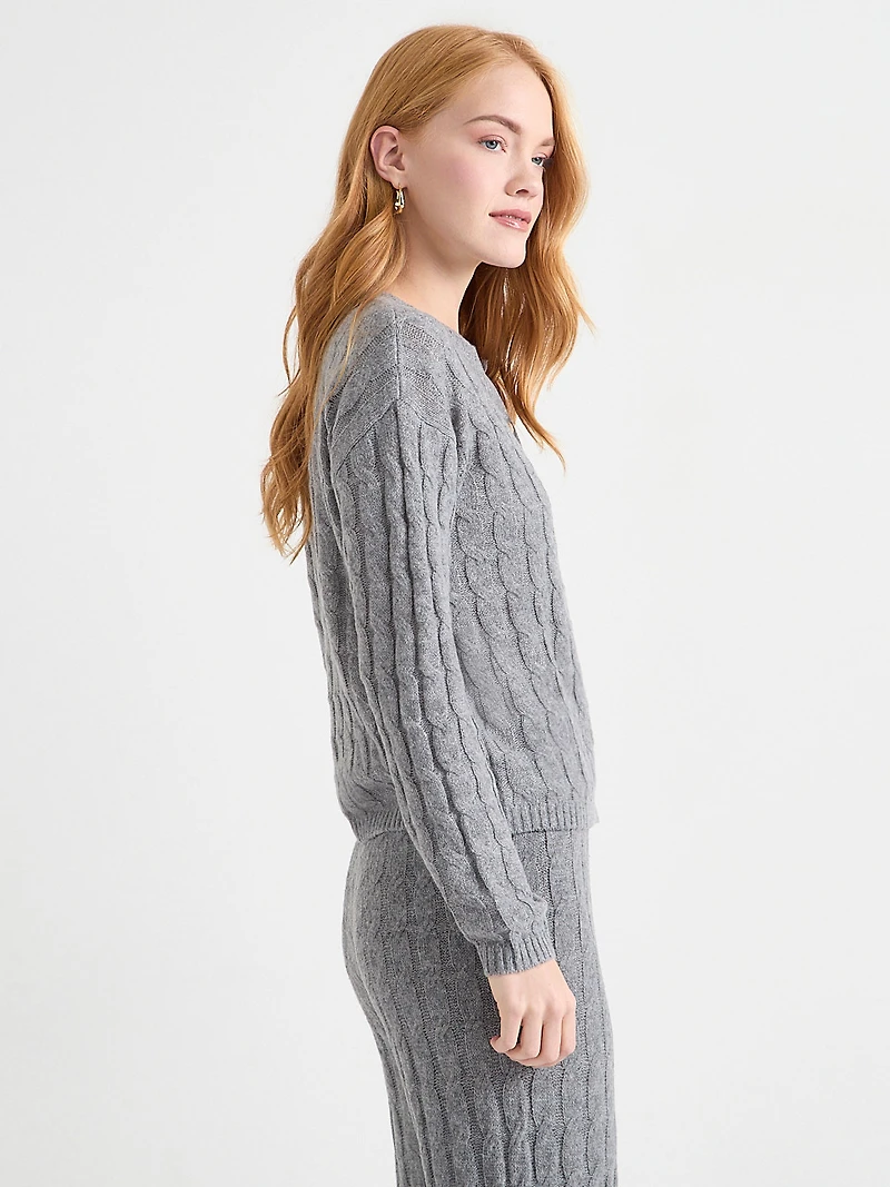 Crew Neck Cable Knit Cardigan