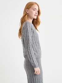 Crew Neck Cable Knit Cardigan