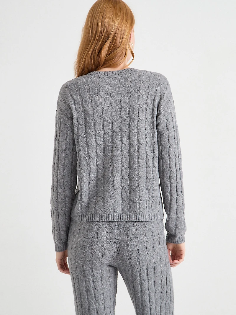 Crew Neck Cable Knit Cardigan
