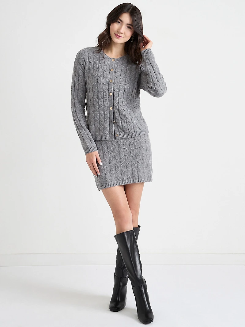 Crew Neck Cable Knit Cardigan