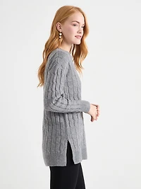 Crew Neck Cable Knit Tunic