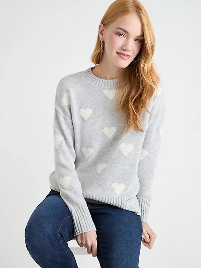 Crew Neck Knit Heart Sweater
