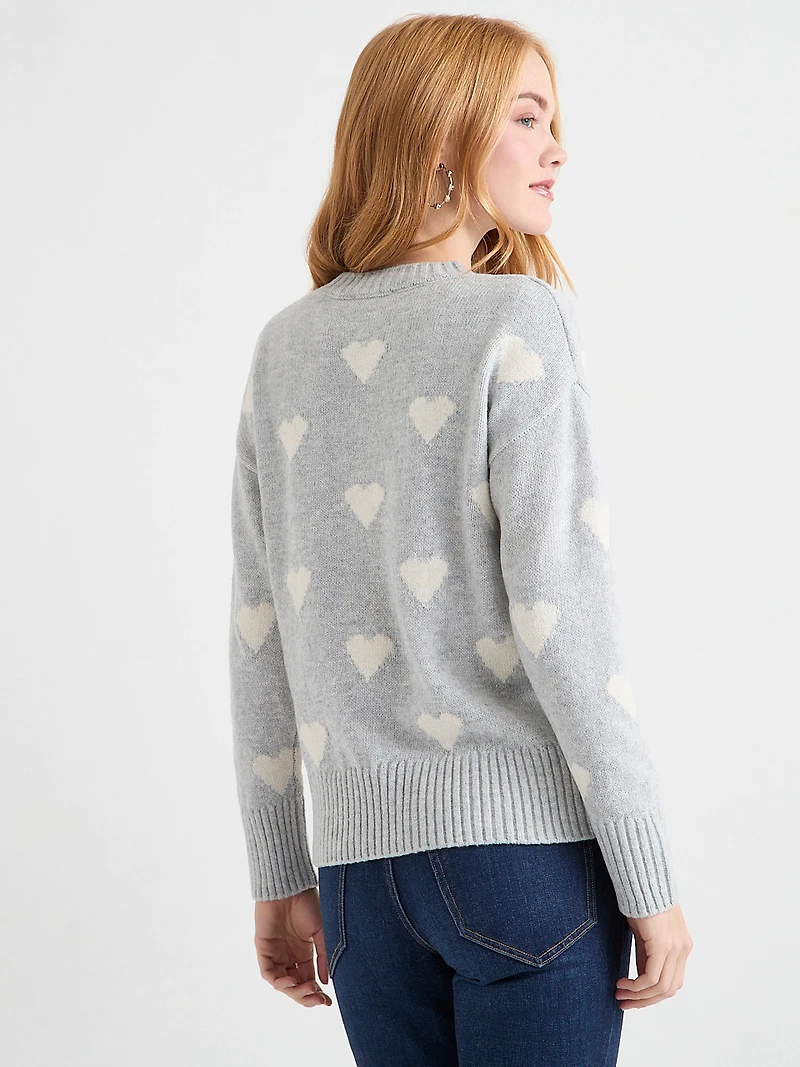 Crew Neck Knit Heart Sweater