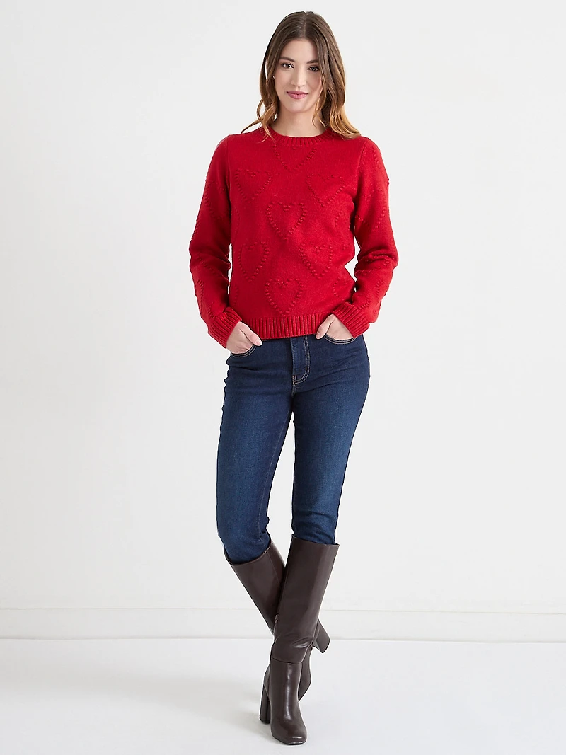 Crewneck Pompom Heart Sweater