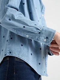 Denim Shirt with Embroidered Hearts