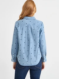 Denim Shirt with Embroidered Hearts