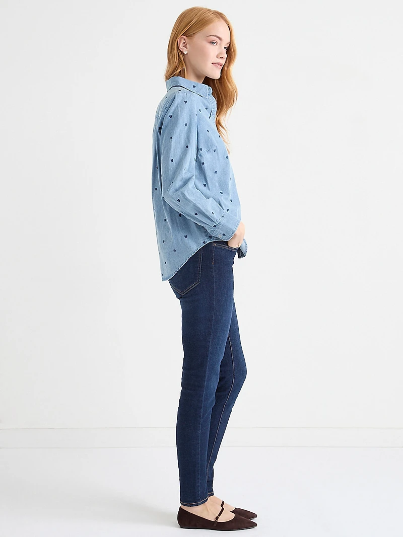 Denim Shirt with Embroidered Hearts