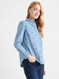 Denim Shirt with Embroidered Hearts