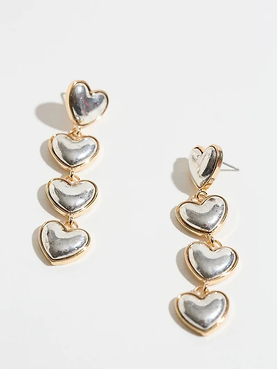Mixed Metal Heart Dangle Earrings