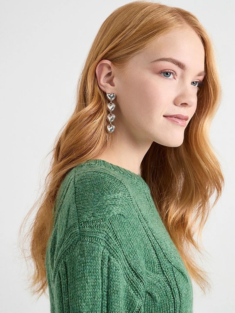 Mixed Metal Heart Dangle Earrings