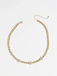 Short Pave Hearts Chain Necklace