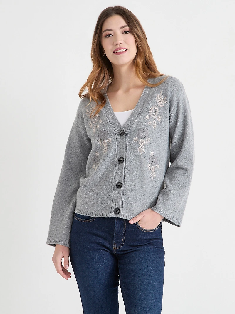 V-Neck Embroidered Cardigan