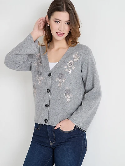 V-Neck Embroidered Cardigan