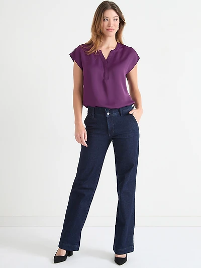 Linny Extend Sleeve Henley Blouse Plum