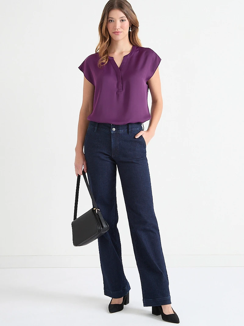 Linny Extend Sleeve Henley Blouse Plum