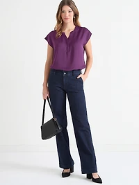 Linny Extend Sleeve Henley Blouse Plum