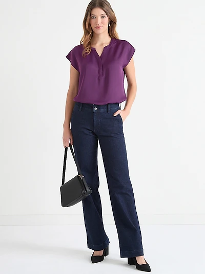 Linny Extend Sleeve Henley Blouse Plum