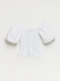 Poplin Short Puff Sleeve Top White
