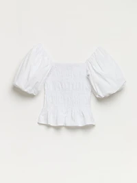 Poplin Short Puff Sleeve Top White