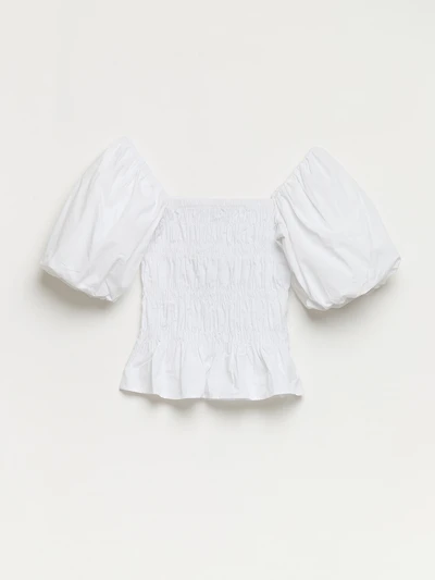 Poplin Short Puff Sleeve Top
