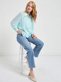 Long Sleeve Scallop Detail Blouse Pastel Blue