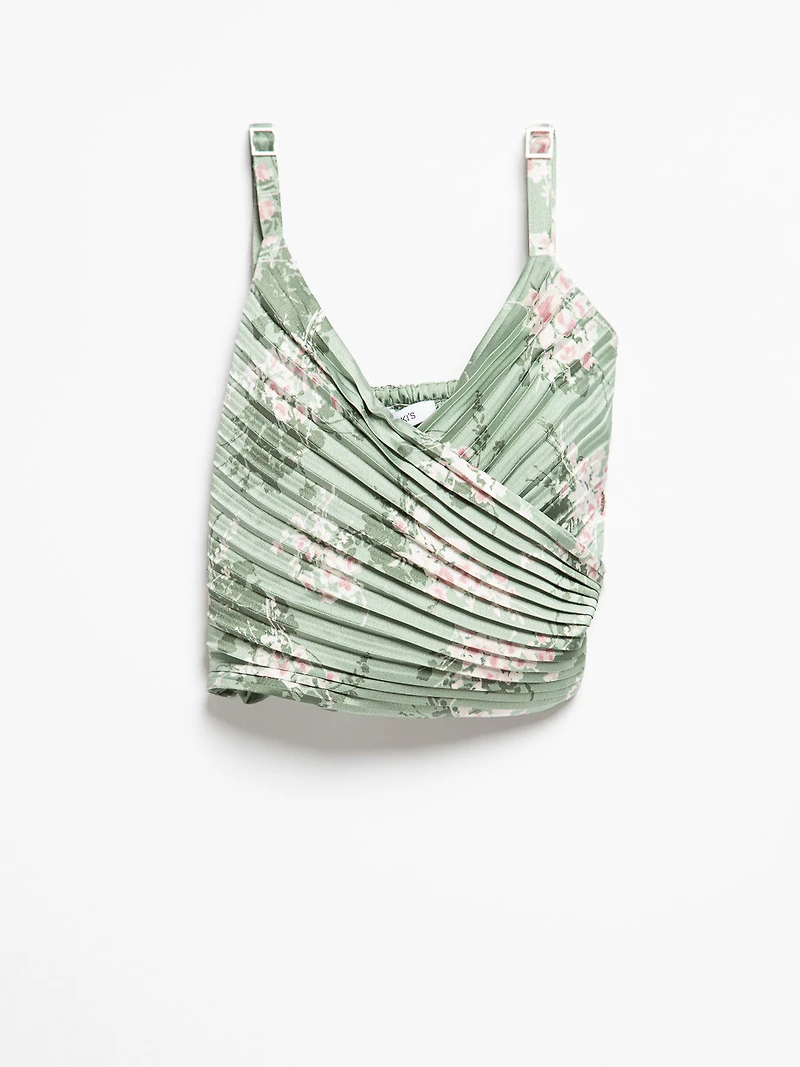 Sleeveless Pleated Satin Tank Sage Floral