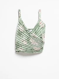 Sleeveless Pleated Satin Tank Sage Floral