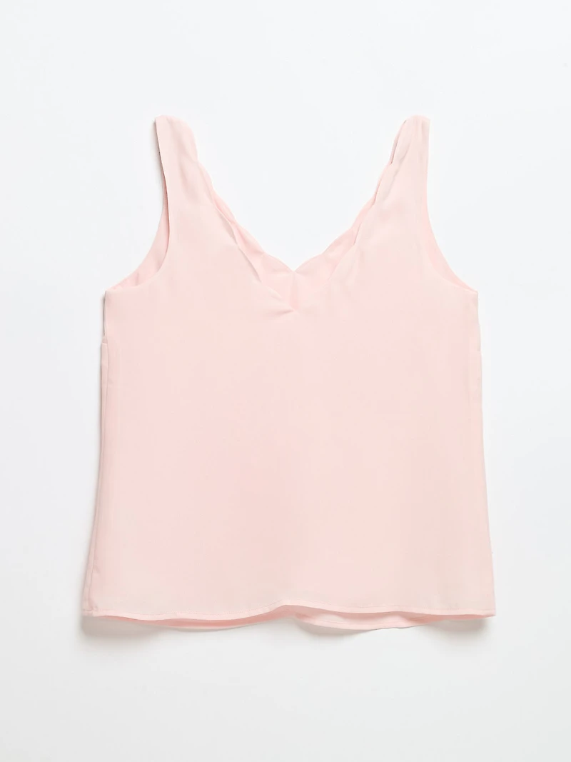 Sleeveless V-Neck Scallop Tank Blouse Barely Pink