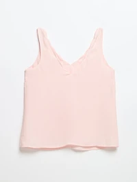 Sleeveless V-Neck Scallop Tank Blouse Barely Pink