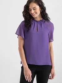 Short Flutter Sleeve Chiffon Blouse Orchid Petal