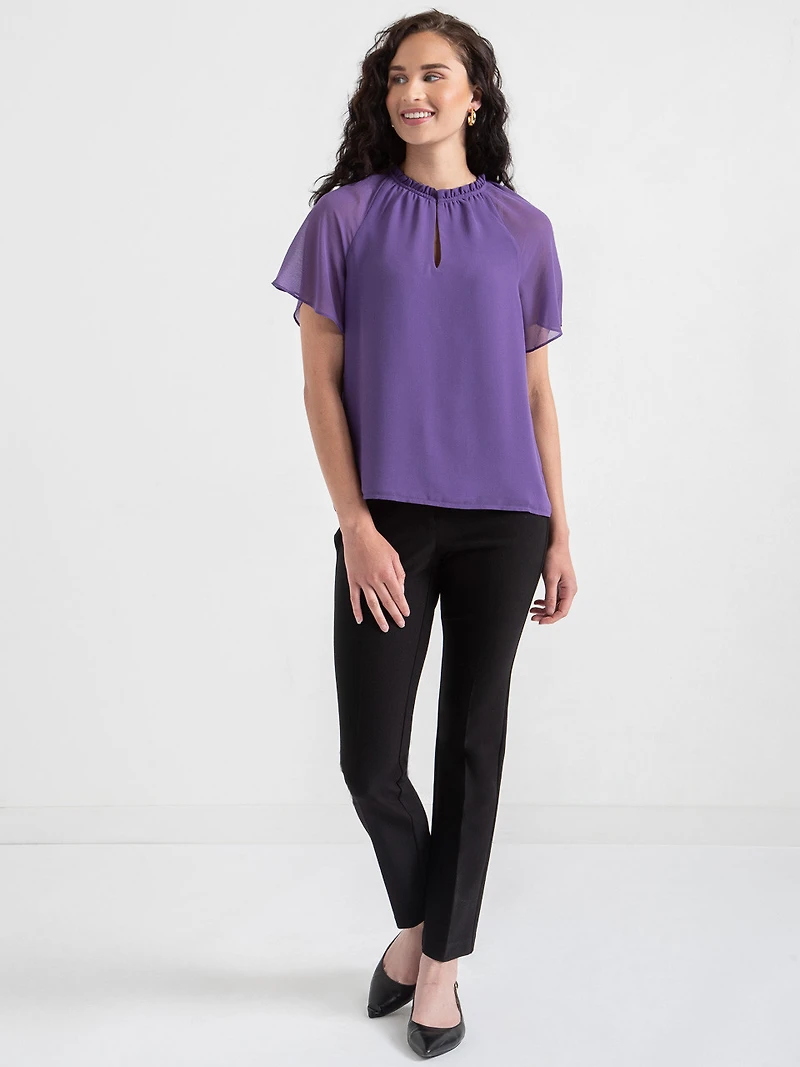 Short Flutter Sleeve Chiffon Blouse Orchid Petal