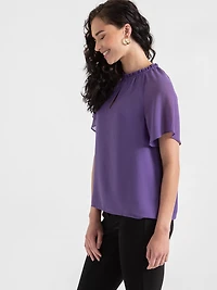 Short Flutter Sleeve Chiffon Blouse Orchid Petal