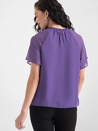 Short Flutter Sleeve Chiffon Blouse Orchid Petal